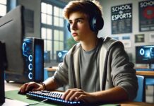 юный киберспортсмен на уроке информатики